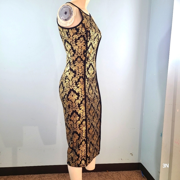 WINDSOR Black and Gold Midi Dress, S - Picture 3 of 8